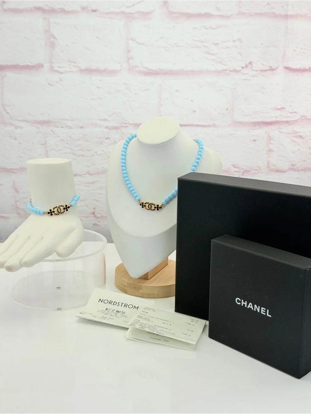 Chanel C23A Pearl Coco Mark Rhinestone Bracelet Tiffany Blue